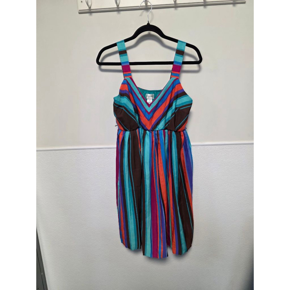 Women's Motherhood Maternity M Striped Mini Dress Teal Orange‎ Brown